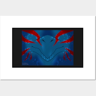 Blue with Red Stripes Dragon Mask Posters and Art